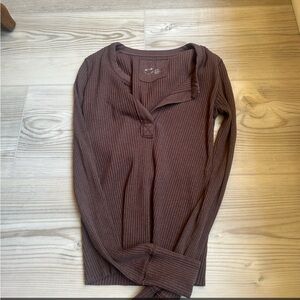 Aerie Chocolate Long Sleeve Ribbed Top